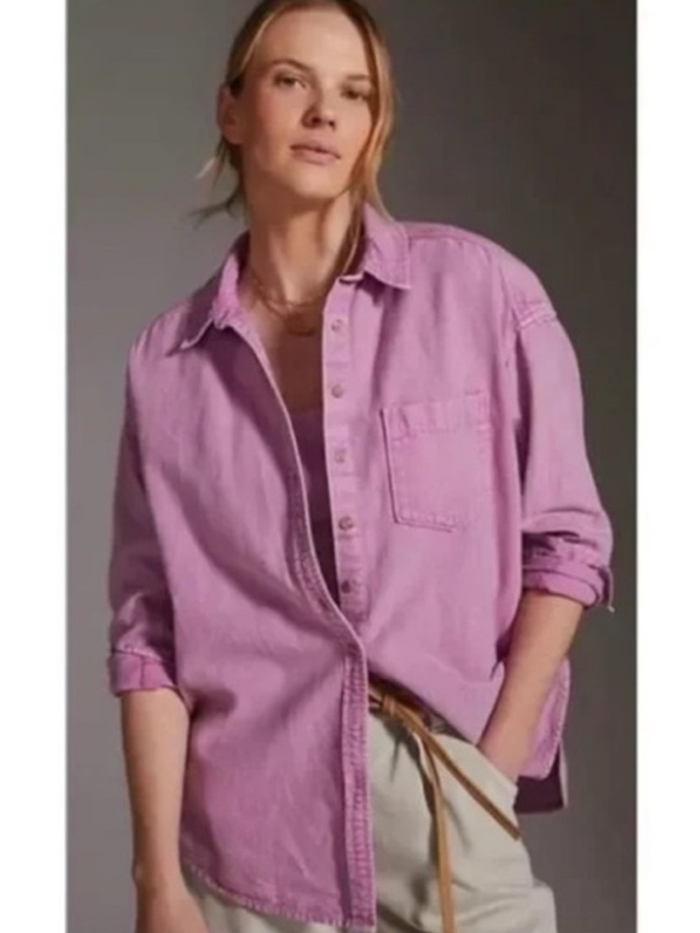 Anthropologie Pilcro Relaxed Oversized Oxford Buttondown Tunic Lilac XXS